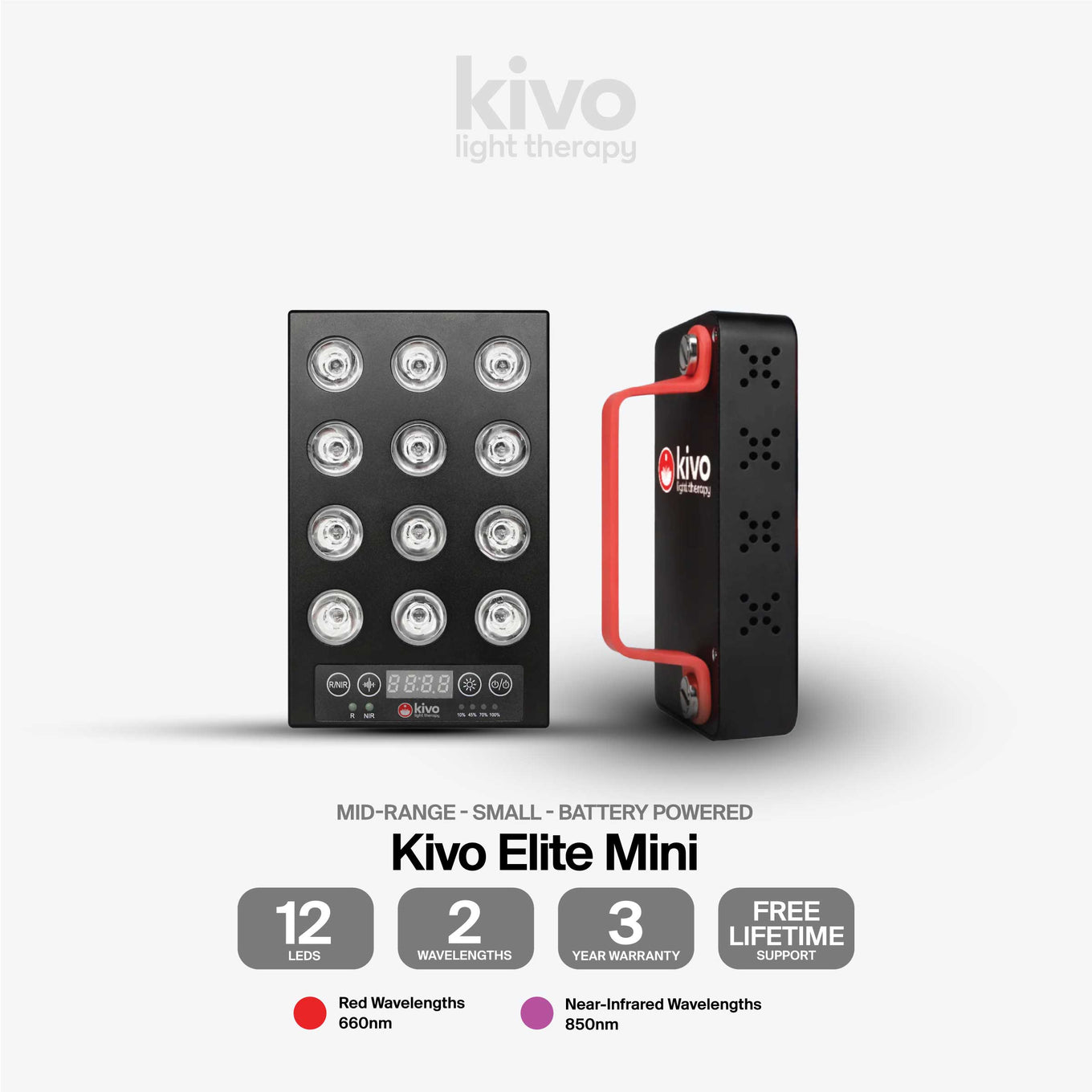 Kivo Elite Mini - The best small handheld mini featuring red and near infrared, brightness, battery operated and more