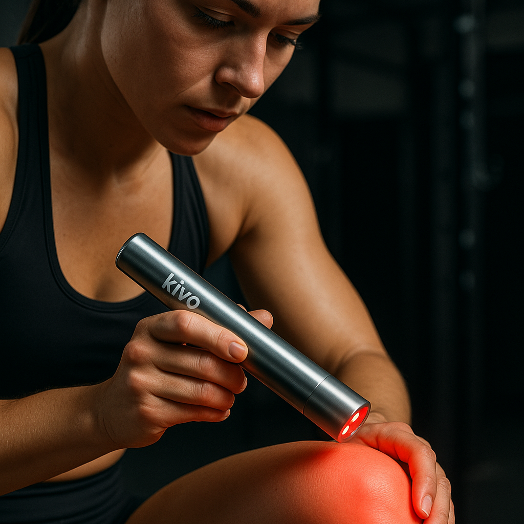 Red light torch on a knee