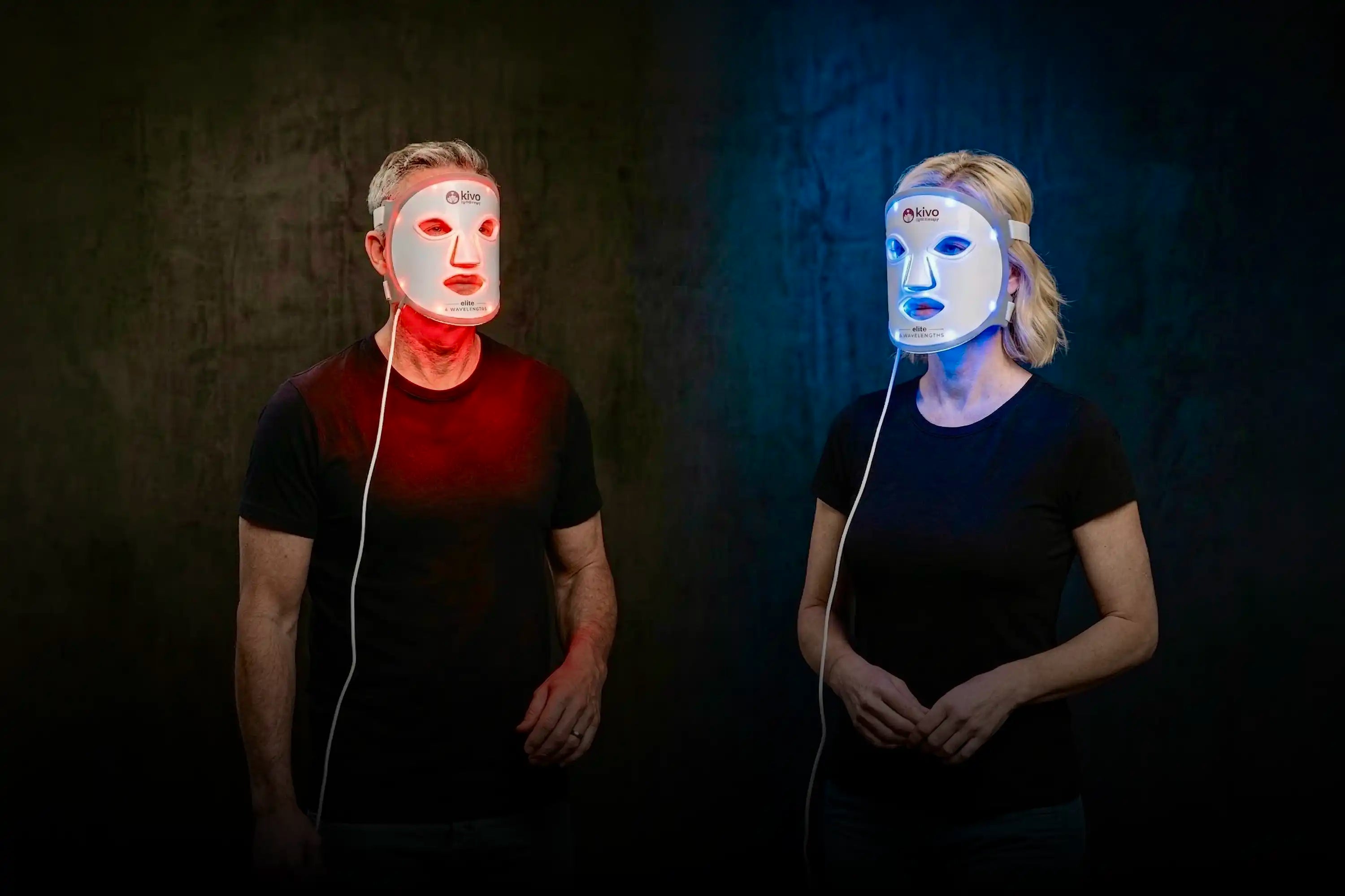 who is the best red light panel mask in canada - man and woman wearing kivo red light mask