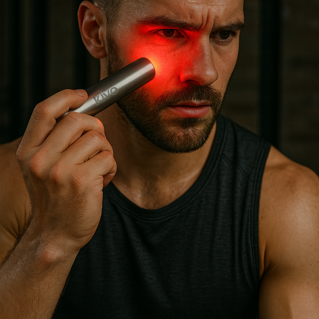 red light flashlight on the face