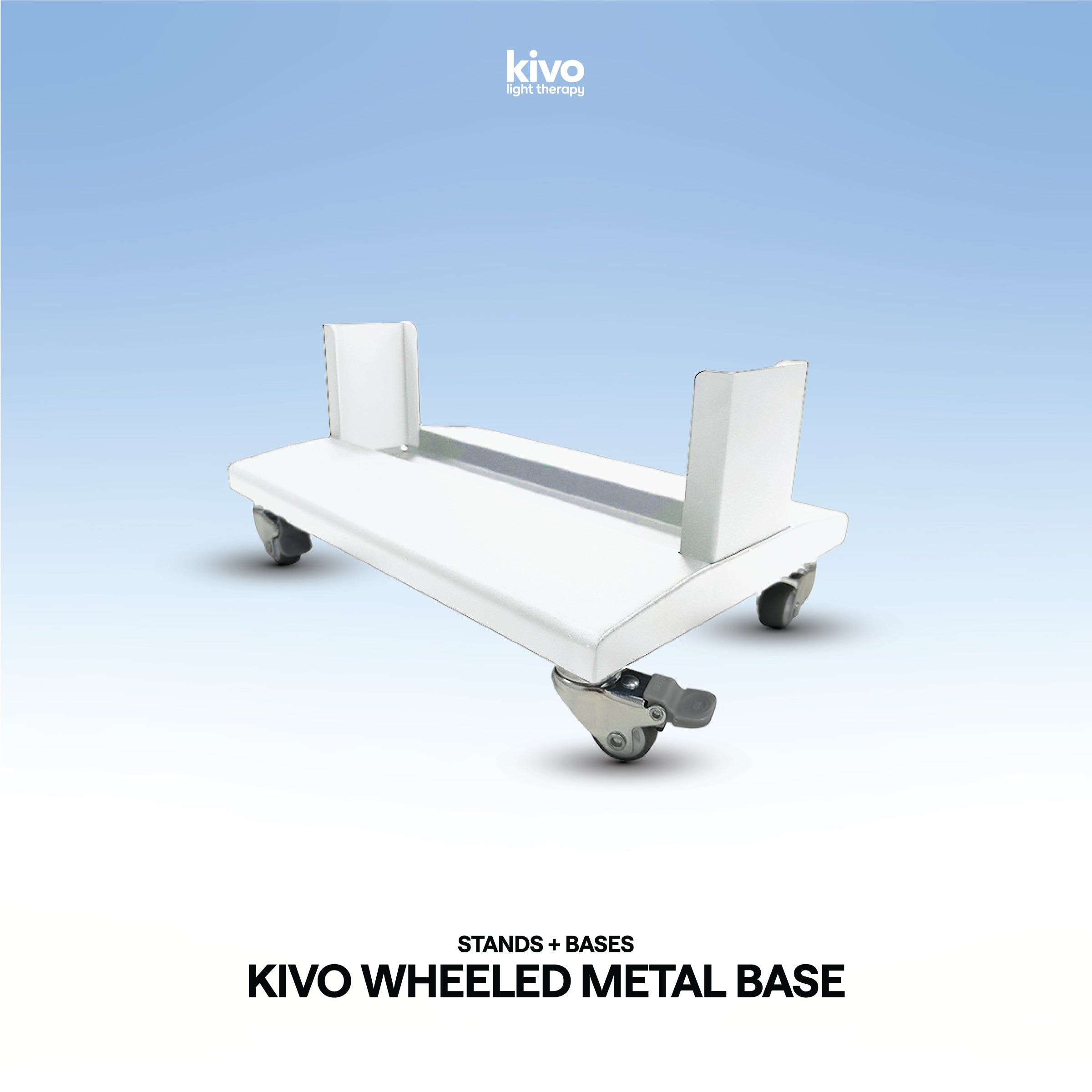 White metal base for Red Light Therapy panels with wheels