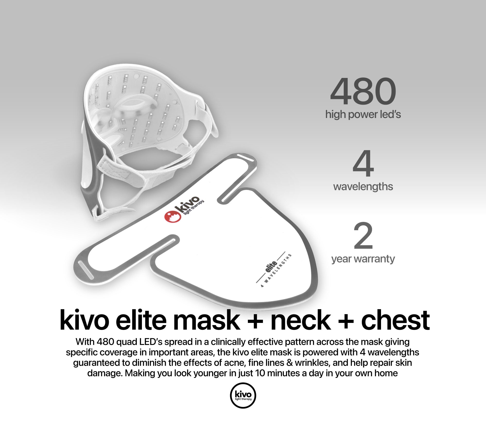 Kivo Face + Neck + Chest: Red Light Therapy Mask