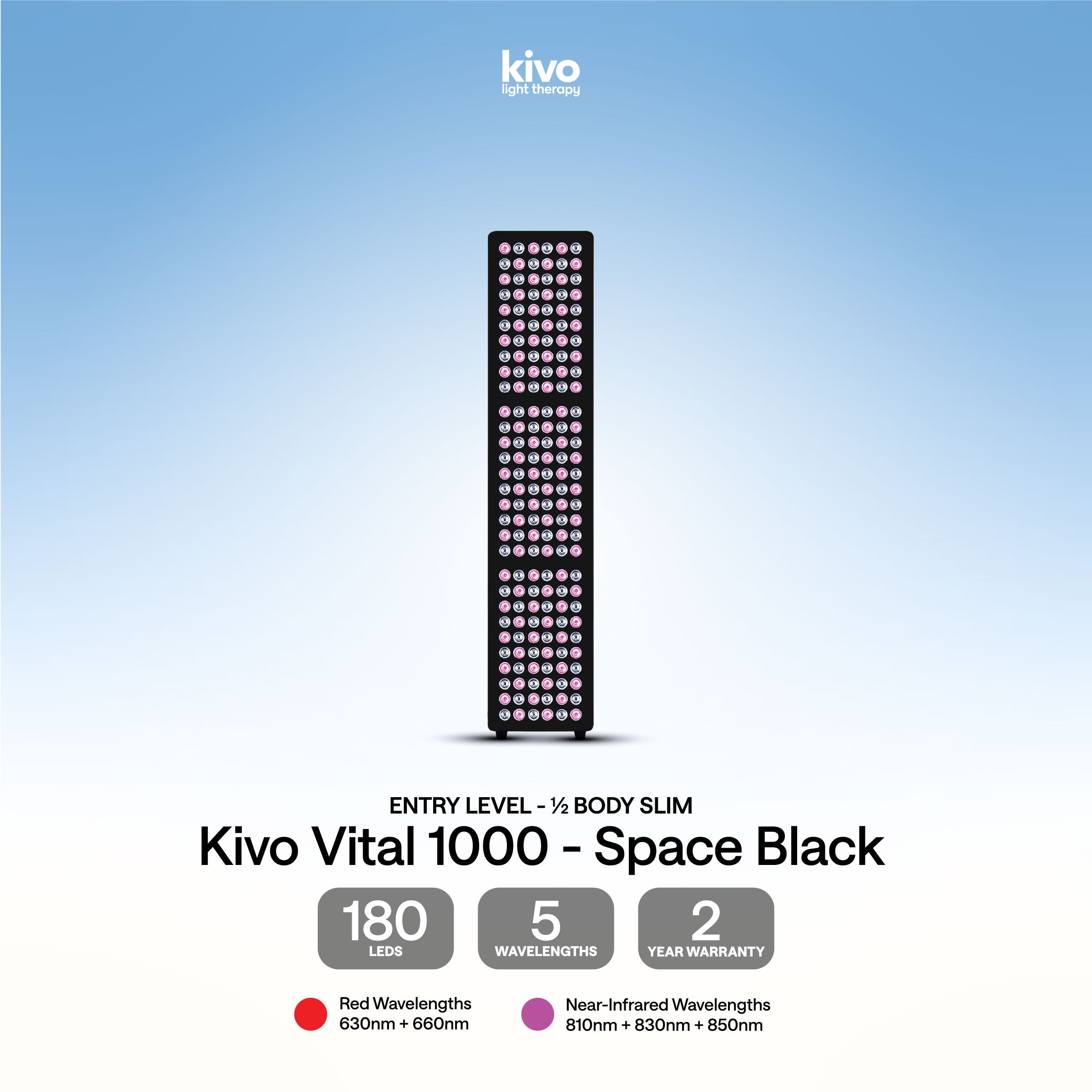 Kivo LED Vital 1000 Black - Slim Half body in Black Red Light Panel