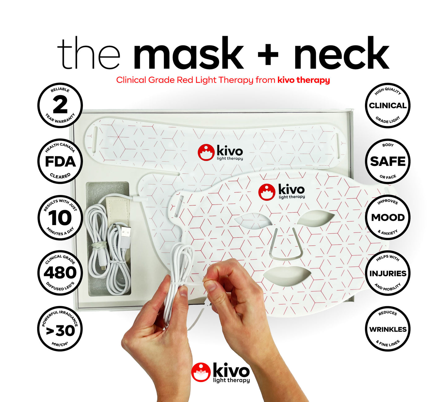 Kivo Face + Neck + Chest Red Light Therapy Mask