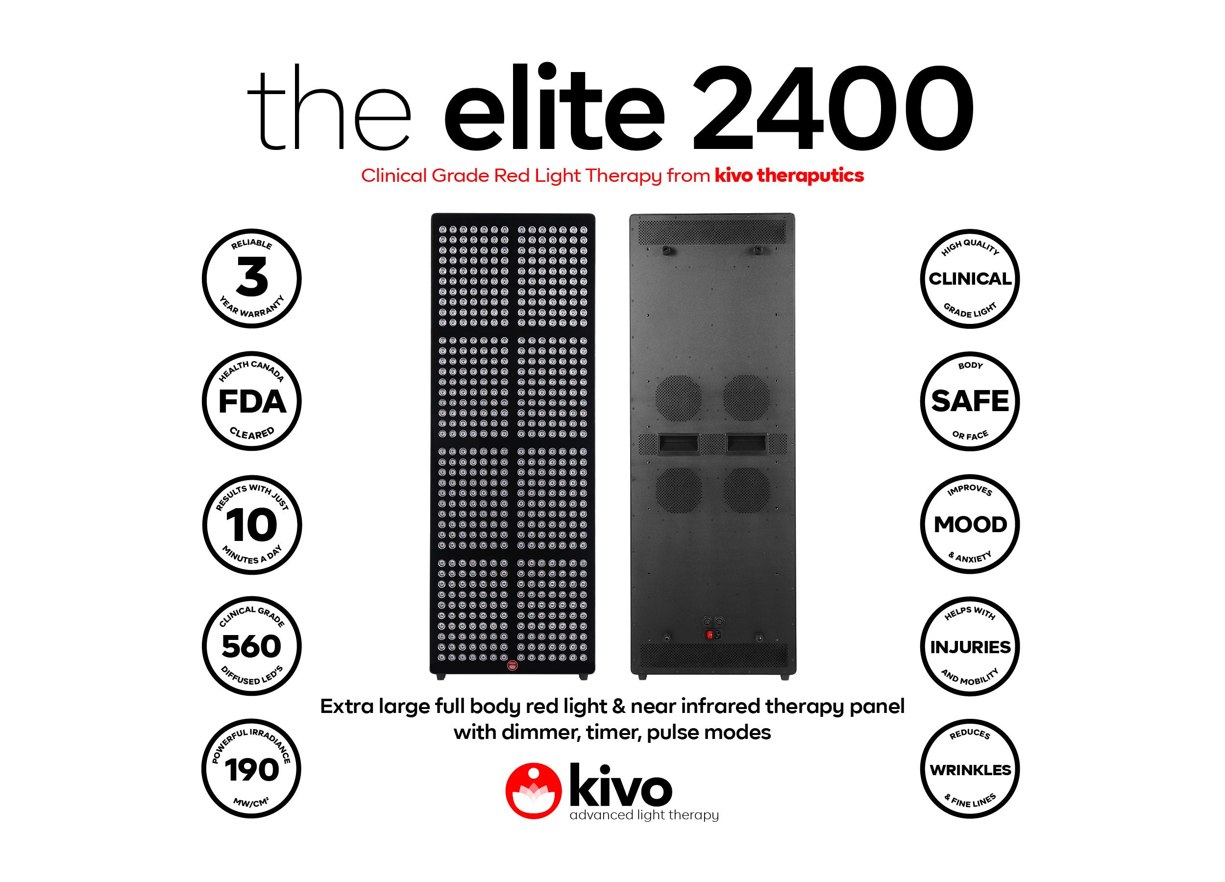 Kivo Elite 2400: Premium Extra Large Red Light Therapy Panel