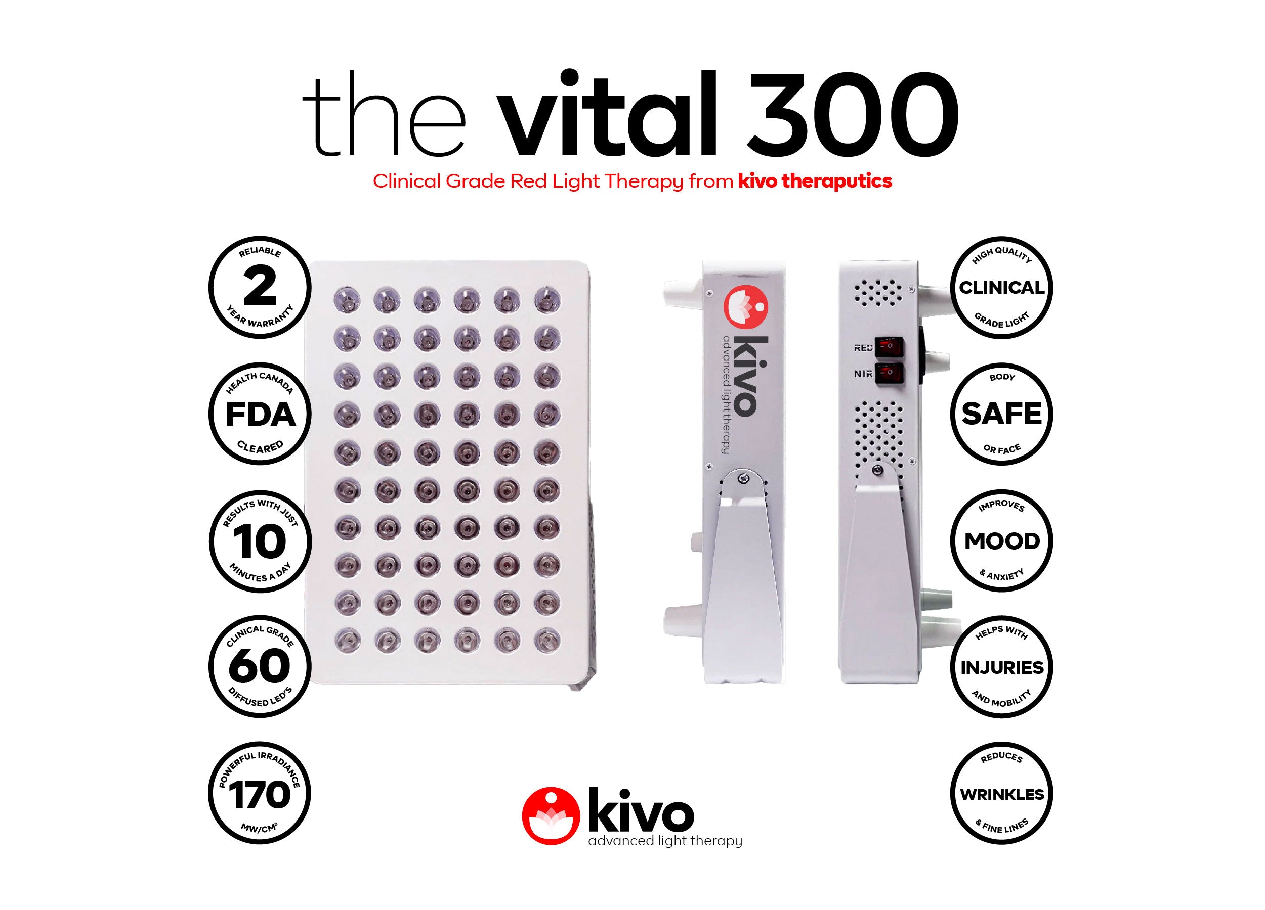 Kivo Vital 300: Portable Small Red Light Therapy Panel