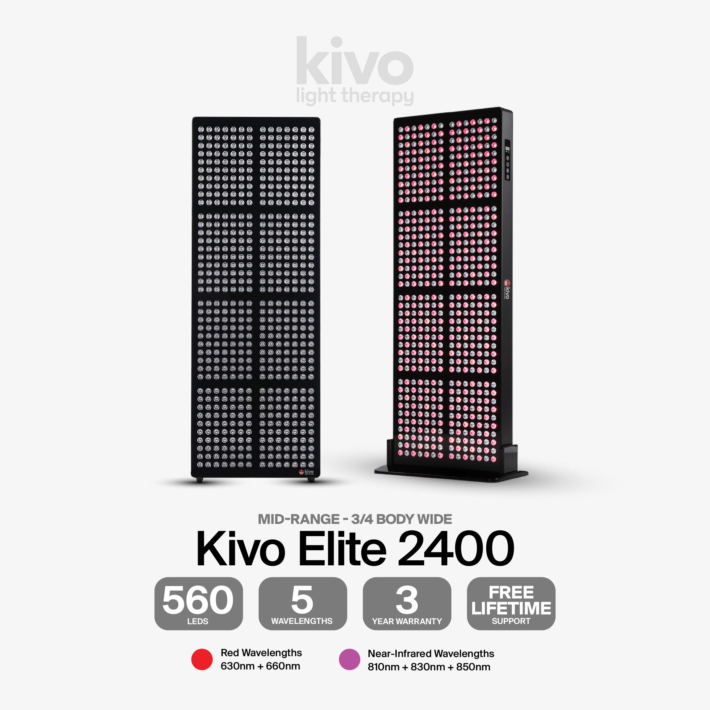 Kivo Pro 2400 Red Light Panel - the best three quarter size wide light therapy led panel red near infrared