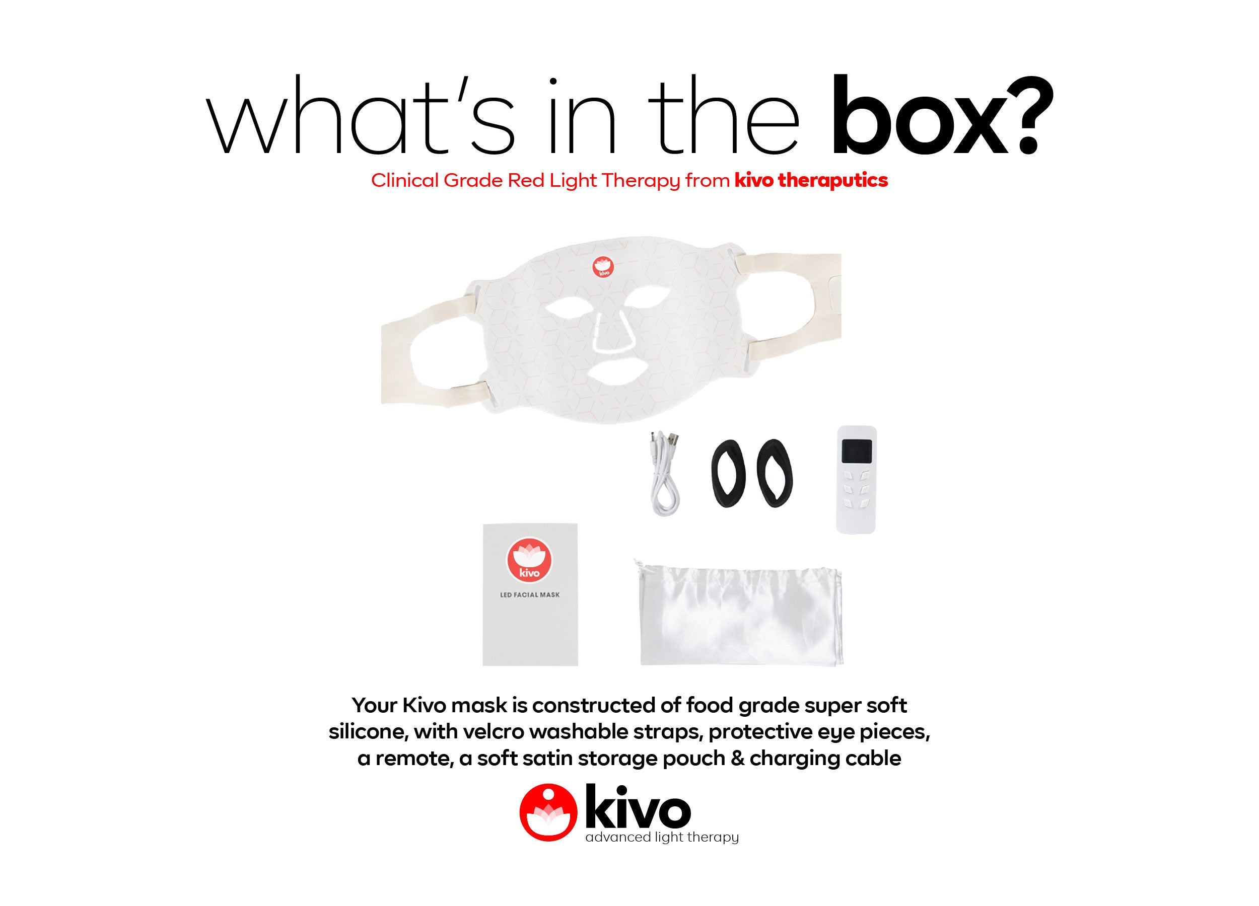 what's in the kivo red light therapy mask box