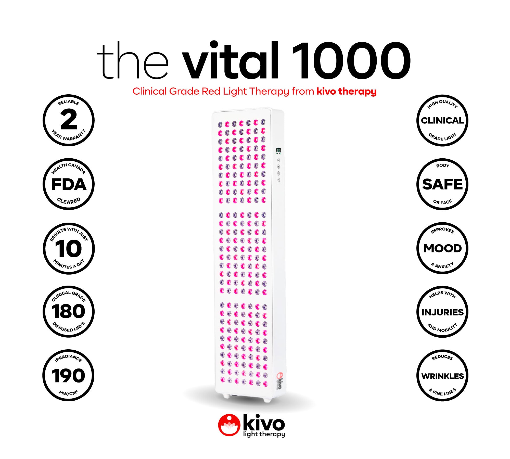 Kivo Vital 1000: Medium Full Body Red Light Therapy Panel