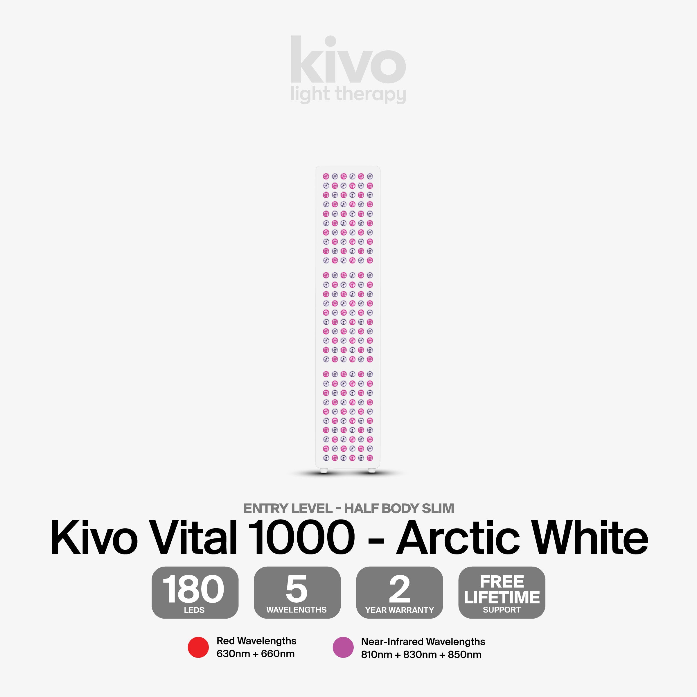 Kivo LED Vital 1000 White - Slim Half body in White Red Light Panel
