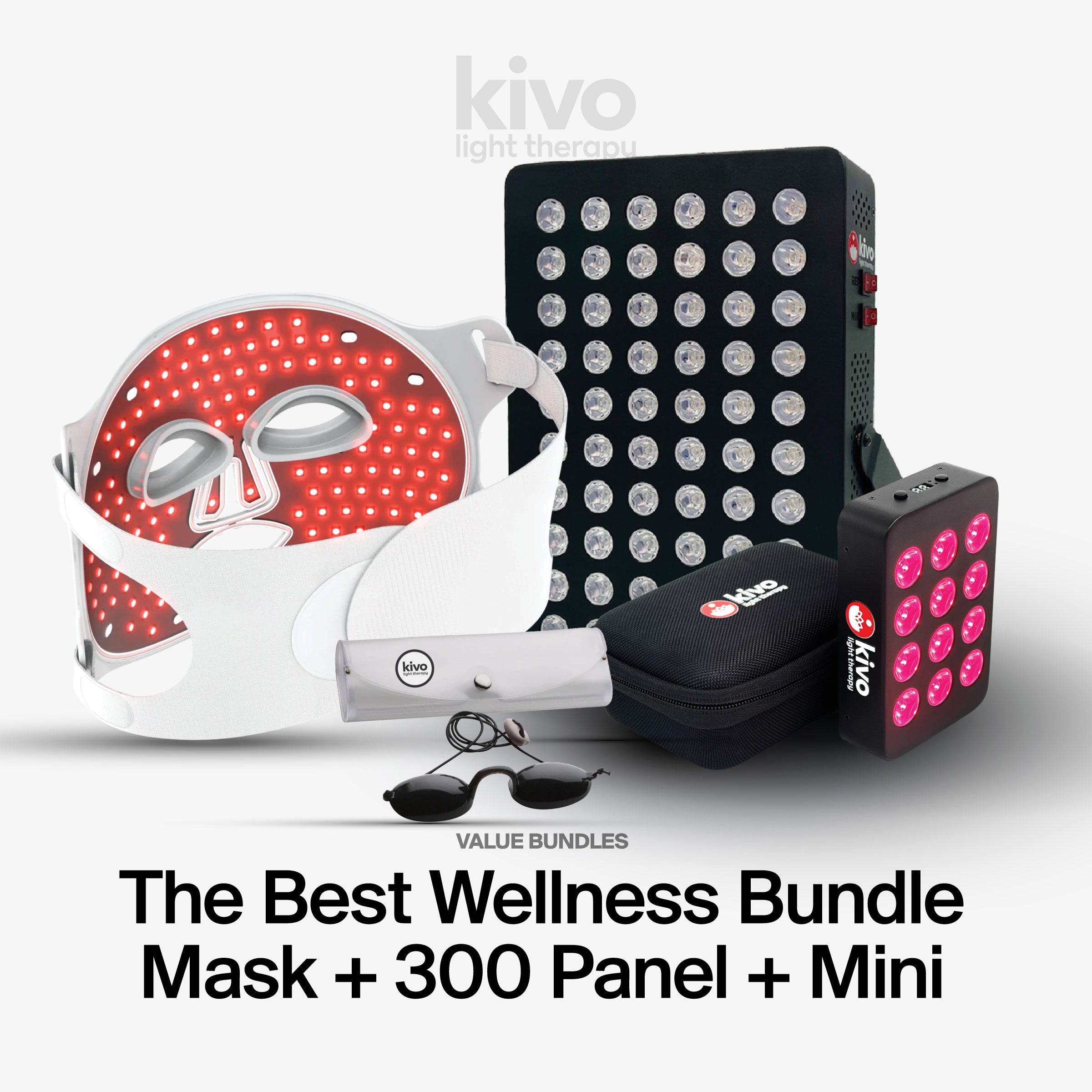 The wellness bundle light therapy mask, panel, mini, and goggles