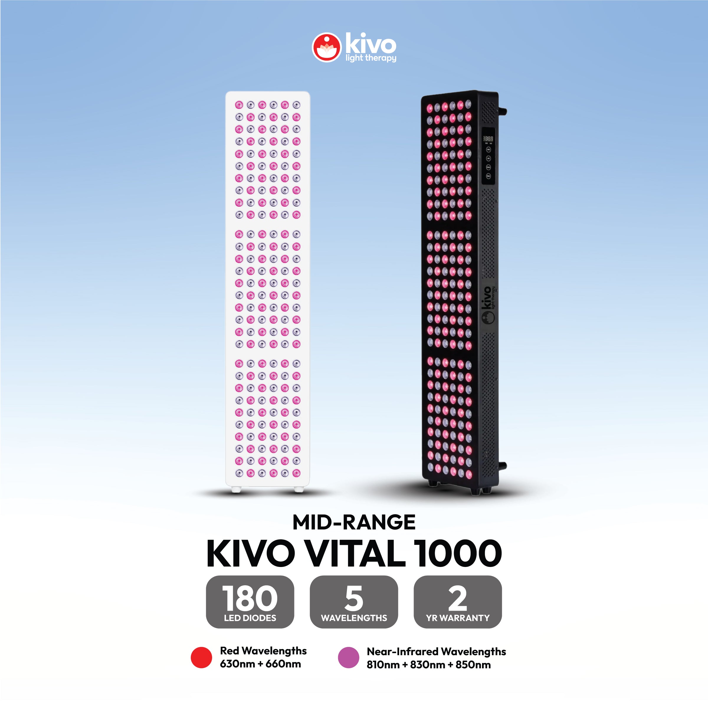 Kivo Vital 1000 Black & Vital 1000 White Red Light Panel
