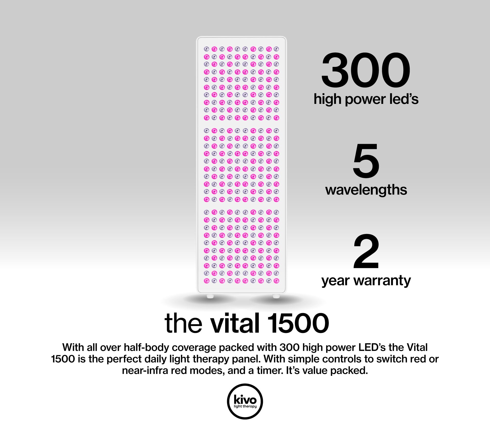 Kivo Vital 1500: Medium Wide Body Red Light Therapy Panel